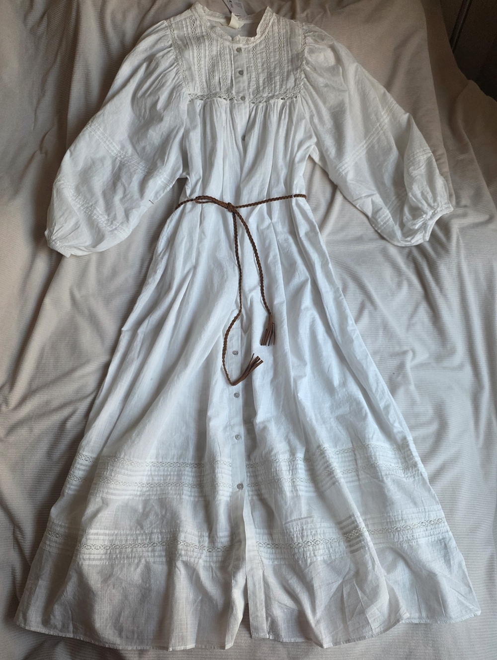 H&M Oversized Tie-Belt Tunic Dress Maxi White Unlined & See-through Bnwt - Picture 2 of 12